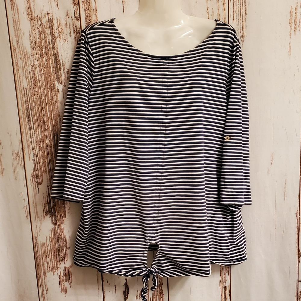 Jones New York Signature stripped blouse blue white Size XL